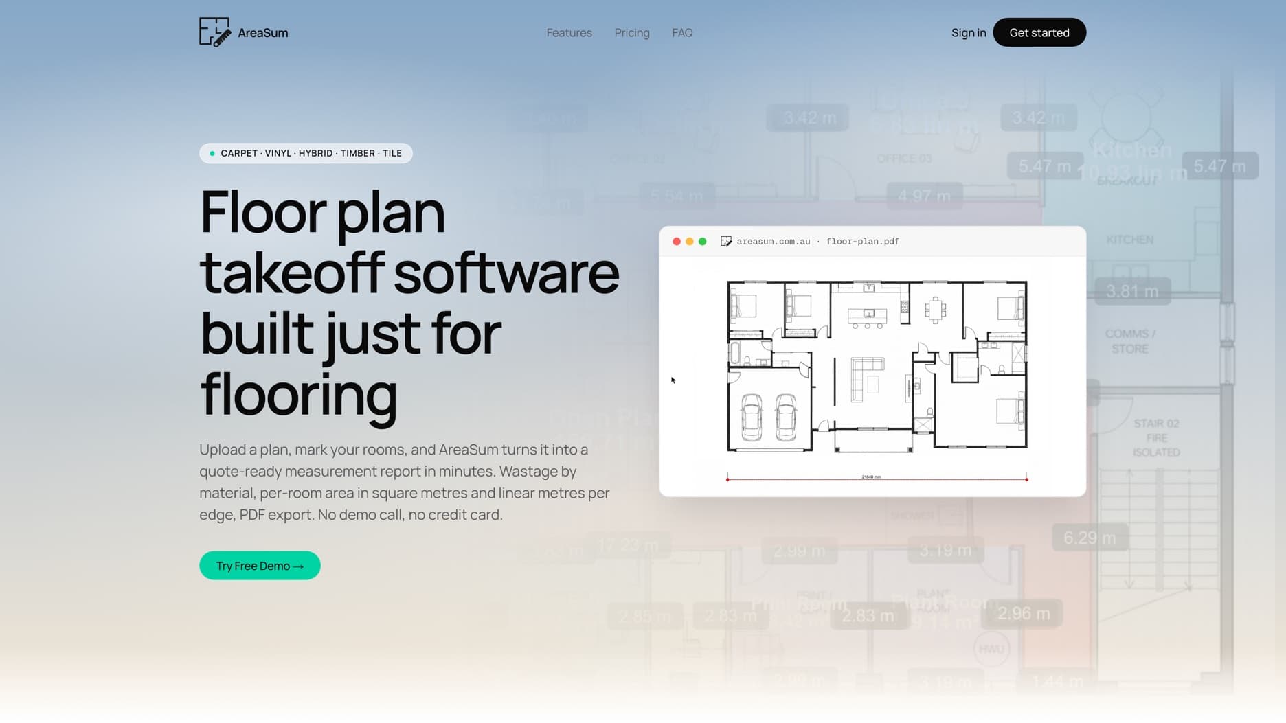 AreaSum, the flooring estimating product we build and run, live at areasum.com.au