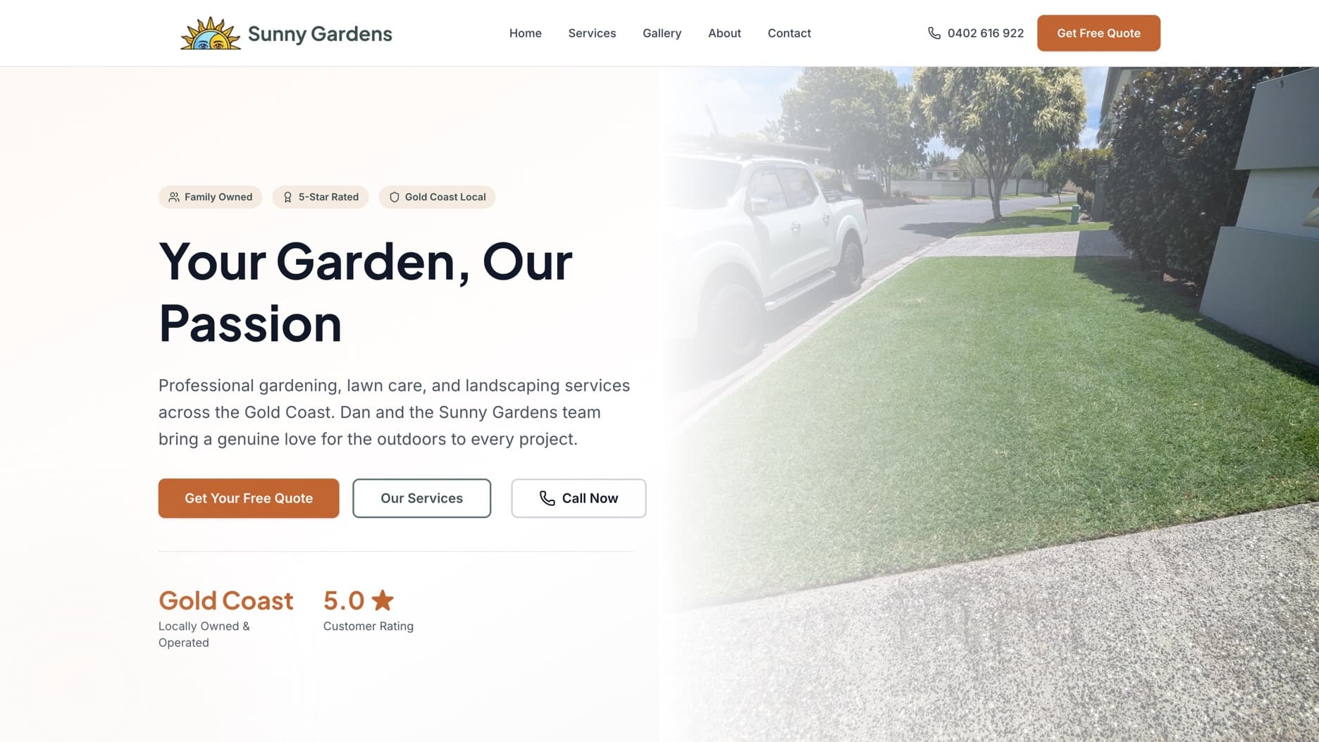 The Sunny Gardens website we built, live at sunnygardensgc.com