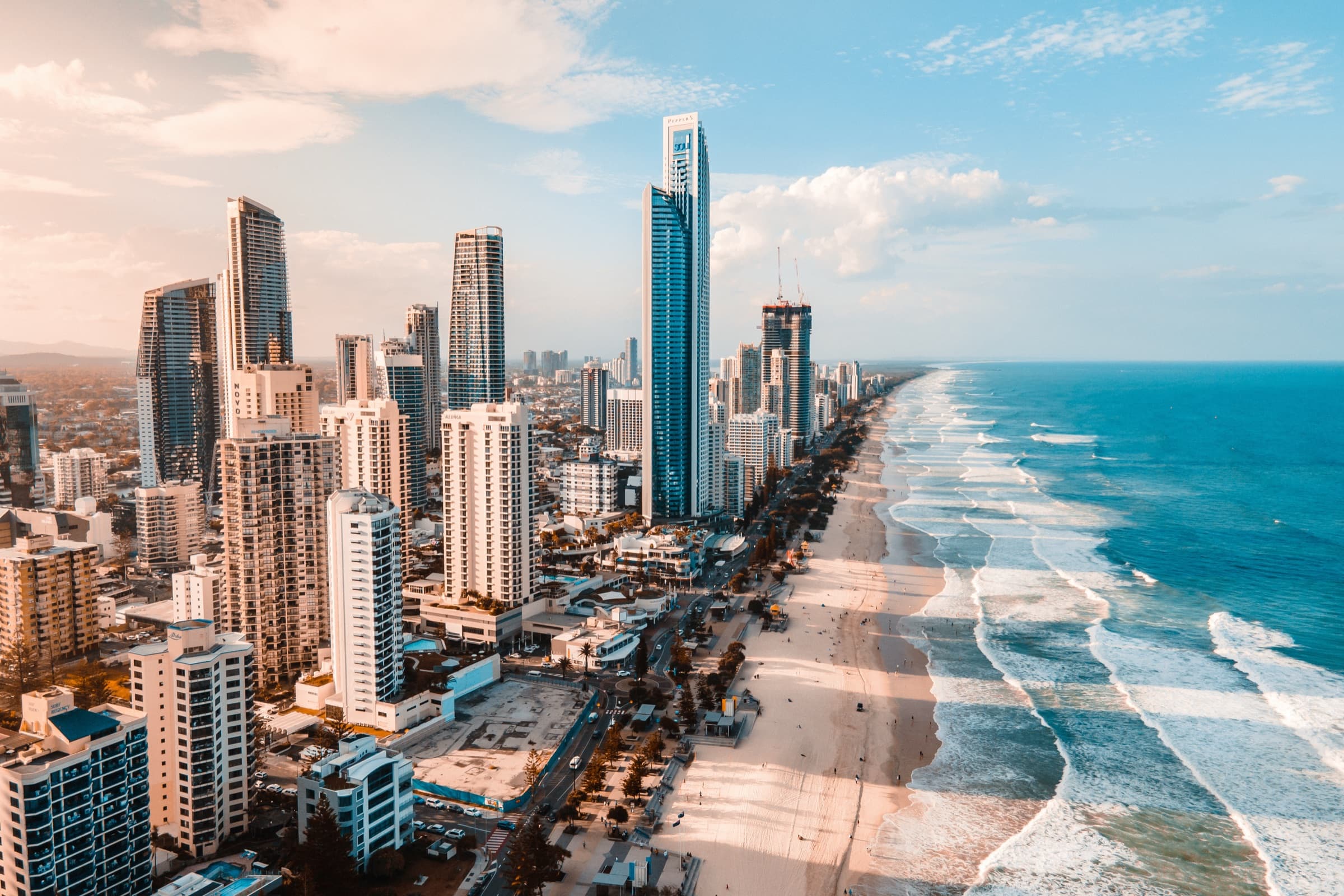 The Gold Coast skyline and beach from the air